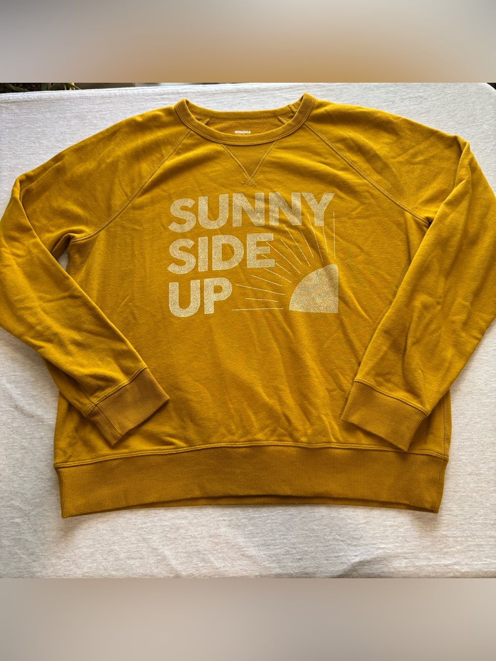 Sonoma Sunny Side Up Mustard Yellow Graphic Sweatshirt Size L